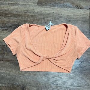Peach Ribbed Twist-Front Crop Top - Princess Polly